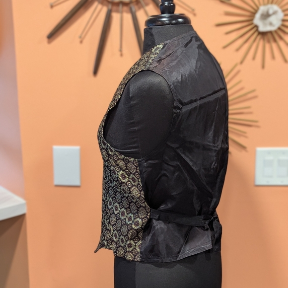 Vintage 90s Whimsigoth Patterned Button-Up Vest Satin Medium Gloria Lance Boho - Picture 5 of 12